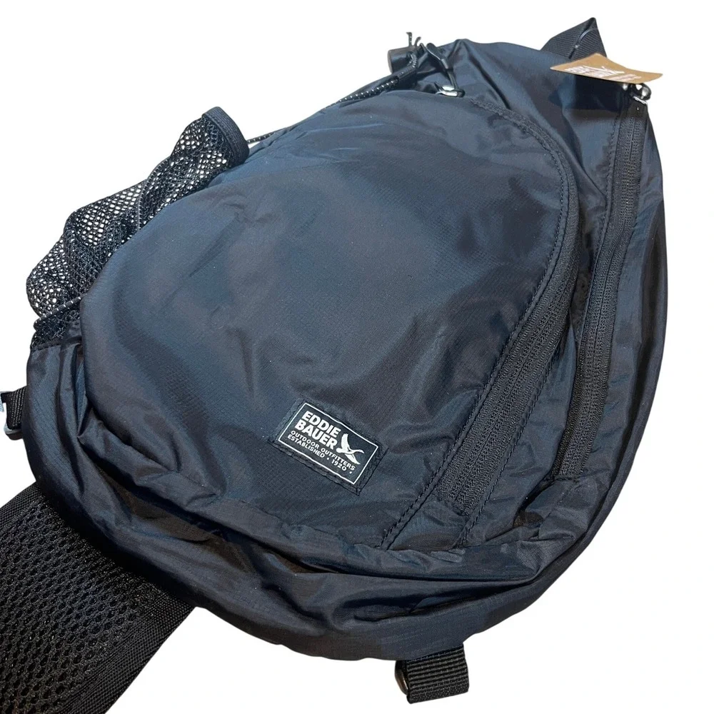 Eddie Bauer Ripstop Sling Pack Black Crossbody Backpack EBB1007 NWT